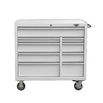 White tool chest on shop wheels